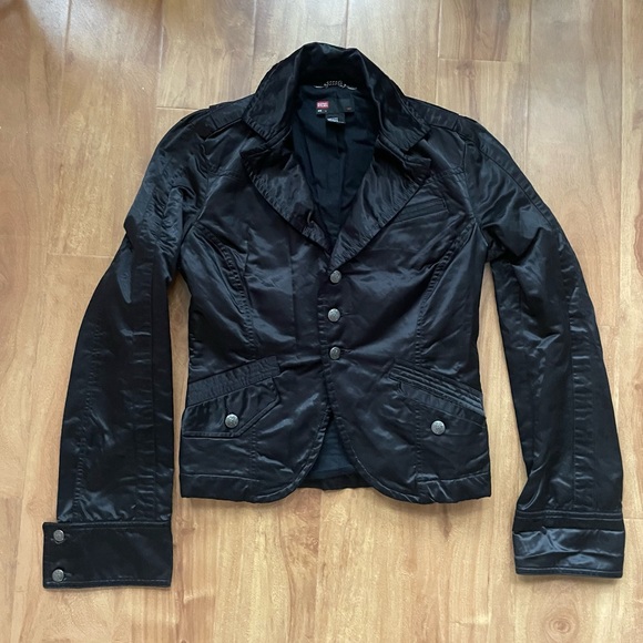 Y2k Shiny Black 'Diesel' Blazer Moto Jacket With Playing Card Embroidery - Picture 6 of 11